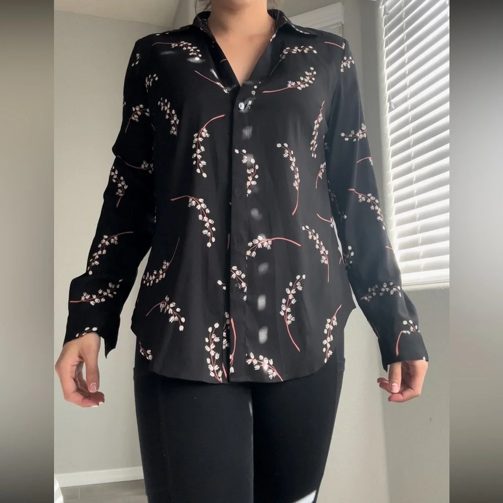 Button Up Women’s Blouse Black - Picture 2 of 7